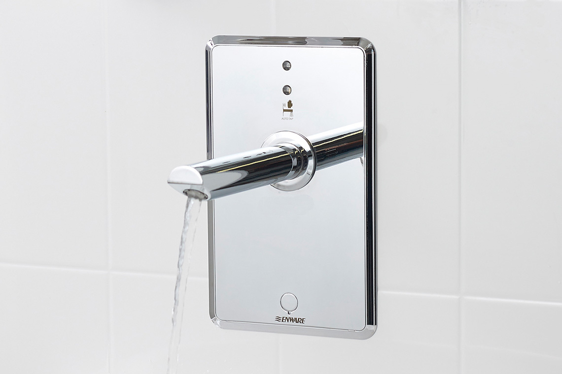 Aquablend® eSQX™ Touch Free - On Demand Sensor Point of Use Thermostatic Wall Mixer - Front of Wall Component – 200mm Spout - Mains