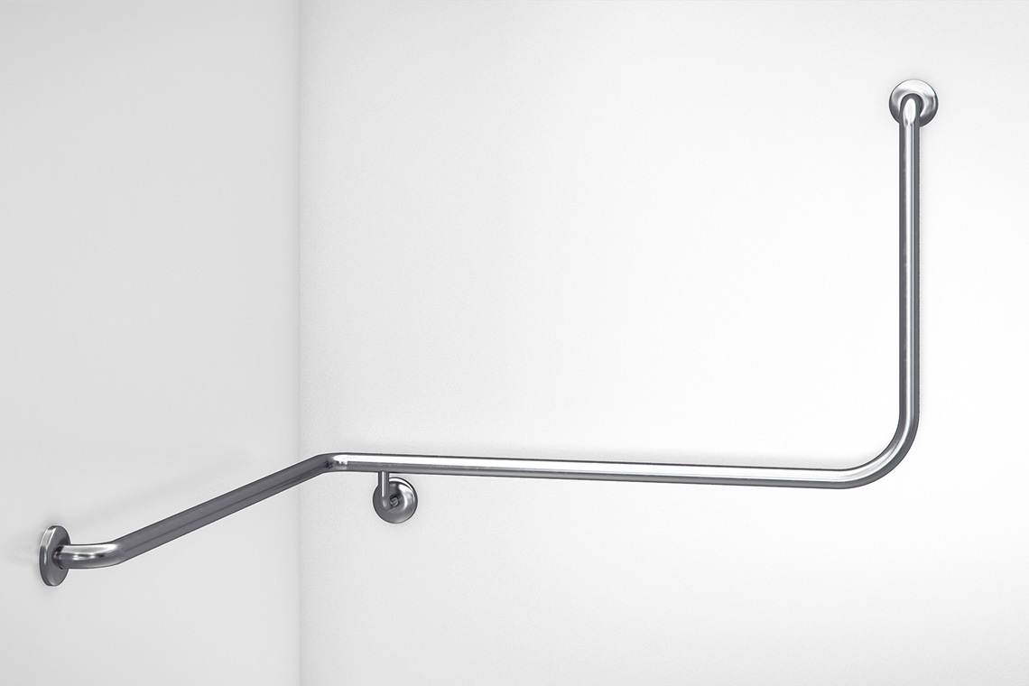 Wellbeing Accessible Toilet Angled Corner Grab Rail with 90° Bend - Left Hand