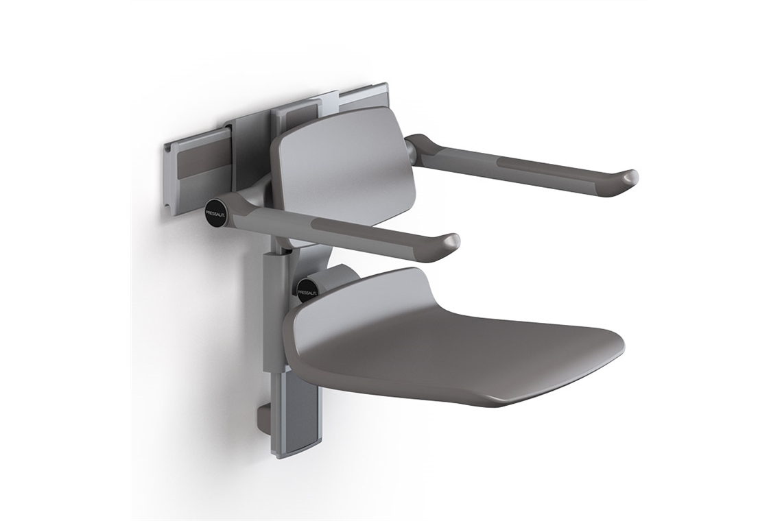 Pressalit Care Plus 450 Shower Seat with Backrest and Folding Arms – Manually Height Adjustable For Mounting on Horizontal Track