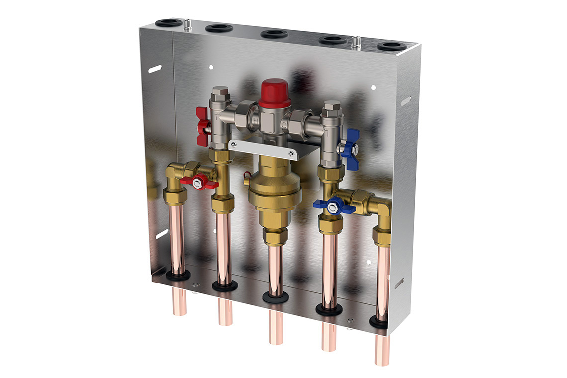 Aquablend 1500 TMV Lift Lever Thermal Flush 350x350 SS Cabinet - HW/CW/CW+HW Bypass/WW Pipes at Bottom - with No Lid - Smartflow Enabled