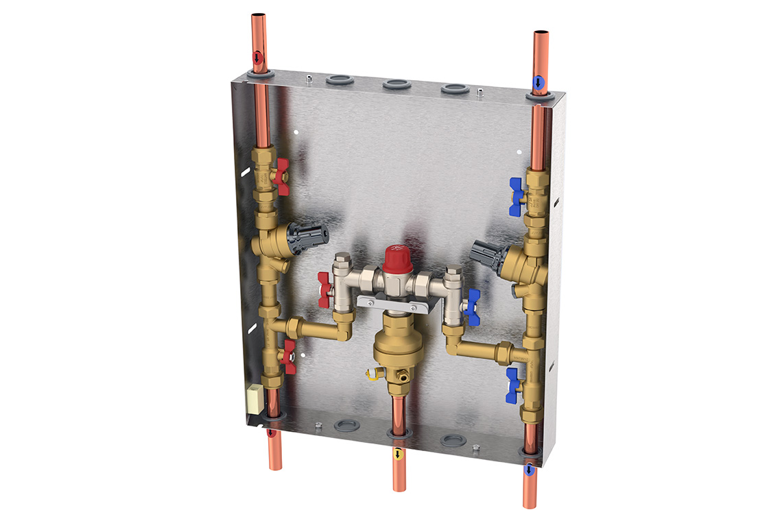 Aquablend 1500 TMV - Lift Lever Thermal Flush - in 430x500 SS Cabinet - HW/CW Inlets at Top - BYPASS/WW Pipes at Bottom and PRVs on inlets-Smart Flow - No Lid