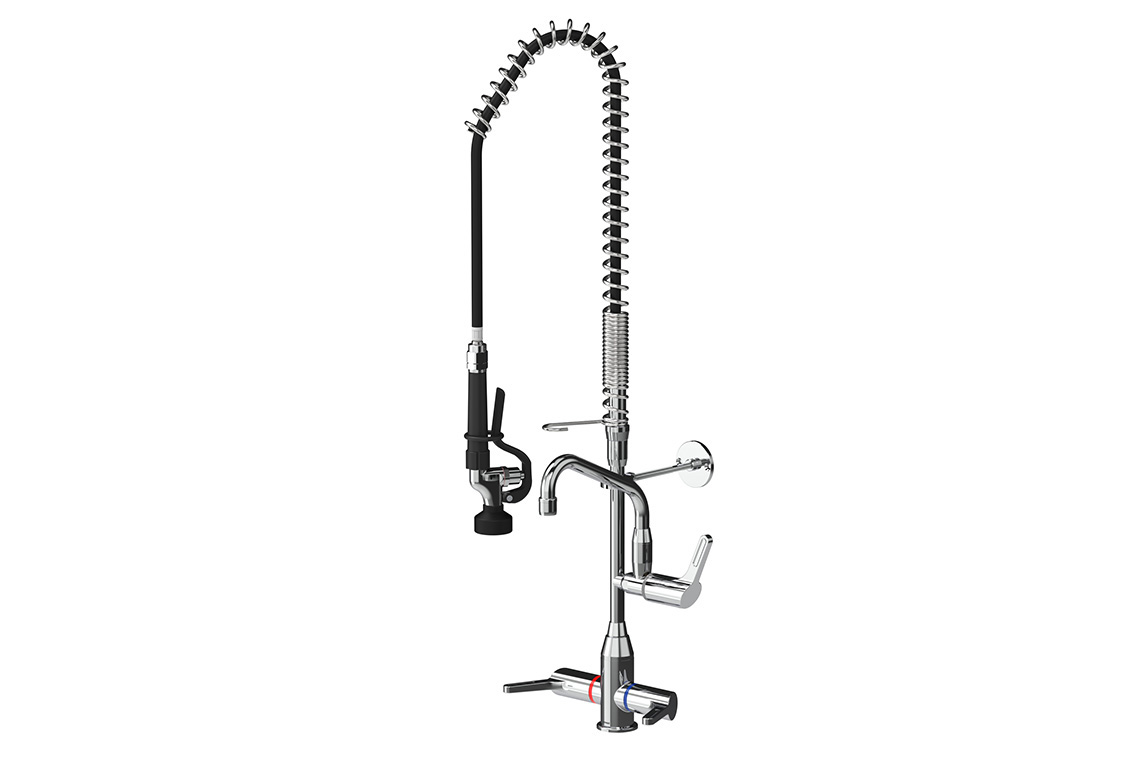 Food Service: Ultra Rinse   Hob Mounted Pre-Rinse Unit with Dual Mixer Assembly and Pot Filler