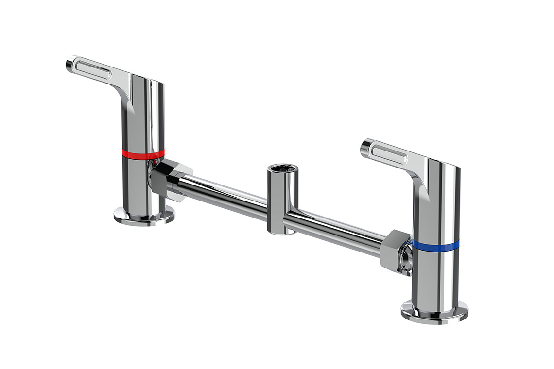 Hob Mounted Adjustable Exposed Mixer Base 350mm Centres with 80mm Lever Handles - Jumper Valve