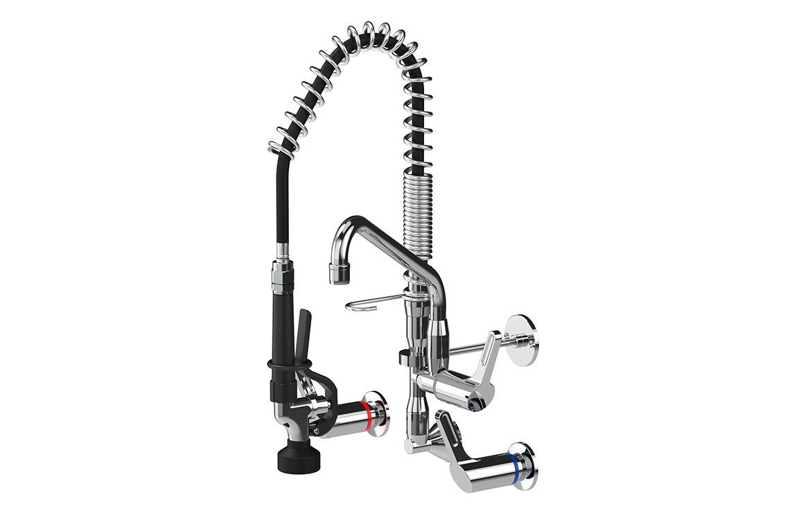 Food Service: Ultra Rinse Pre-Rinse Wall Assembly with Concealed Mixer Assembly – Compact Version with Pot Filler