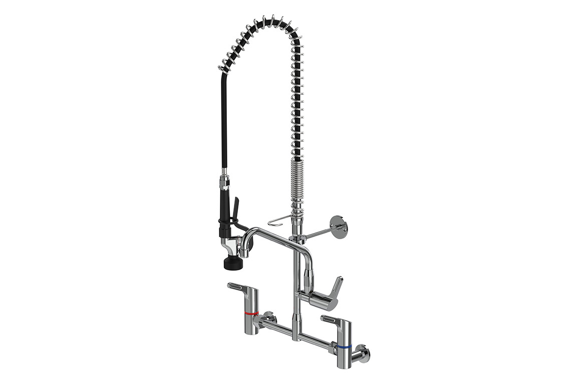Food Service: Ultra Rinse Pre-Rinse Wall Adjustable Exposed Mixing Set with 300mm Pot Filler