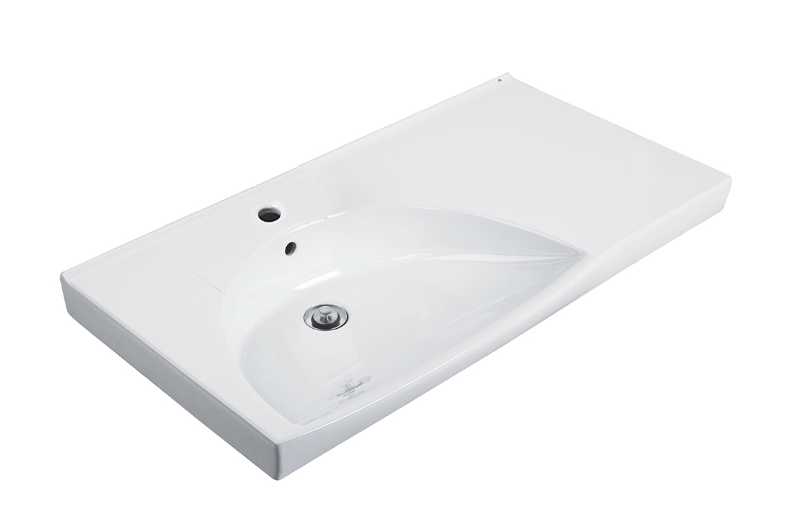 Enware D Shape Basin - 900 Left Hand Bowl with Integrated Shelf (1 Taphole 1 Overflow)