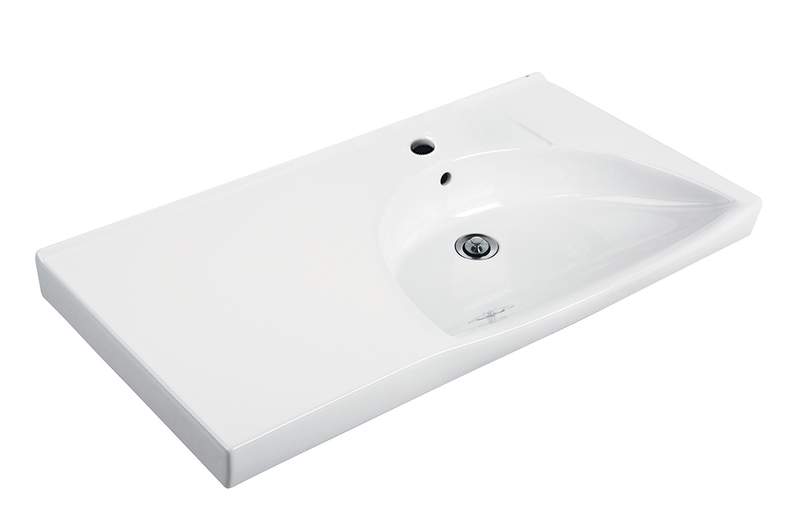 Enware D Shape Basin - 900 Right Hand Bowl with Integrated Shelf (1 Taphole 1 Overflow)