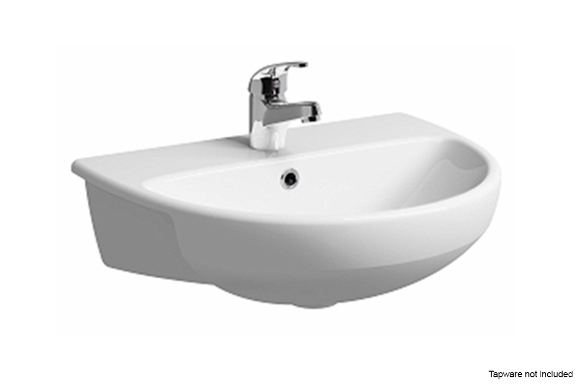 Enware Semi Recessed Round Basin 550mm - (No TH, No O/flow; 1 TP, 1 O/Flow; 1 TH, No O/Flow)