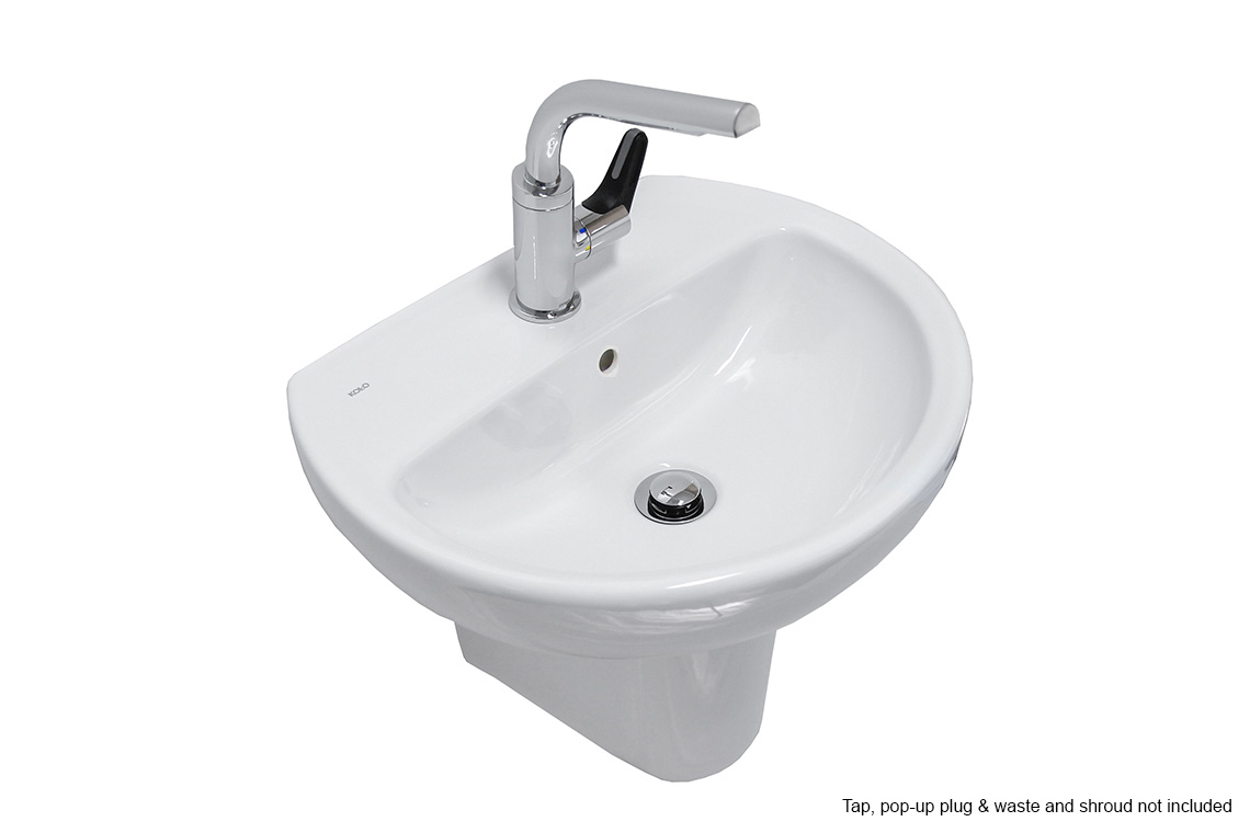 Enware: D-Shape Basin 600mm - (Available with No TH No O/F; 1 TH 1O/F; 1 TH No O/F; 3 TH 1 O/F; 3 TH No O/F)