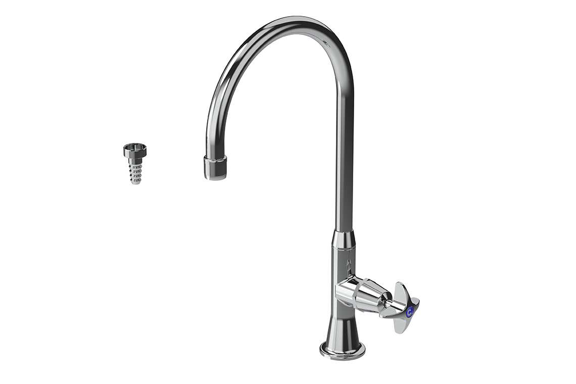 Type 16C7 Laboratory Stop Tap 200mm Swivel and Fixed Outlet Anti Vandal Aerator/ Tube Nozzle - School Pattern Handle Jumper Valve