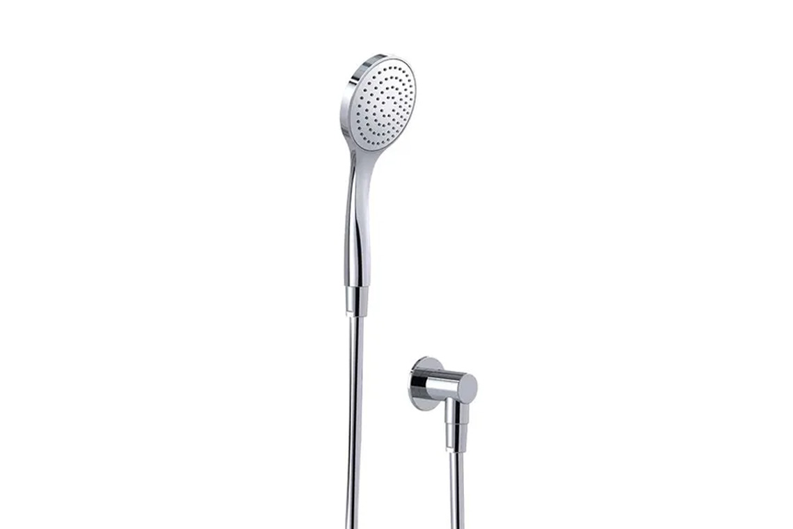 Chrome Hand Held Shower and Smooth Hose with Chrome Plated Wall Elbow - 6.5 Lpm