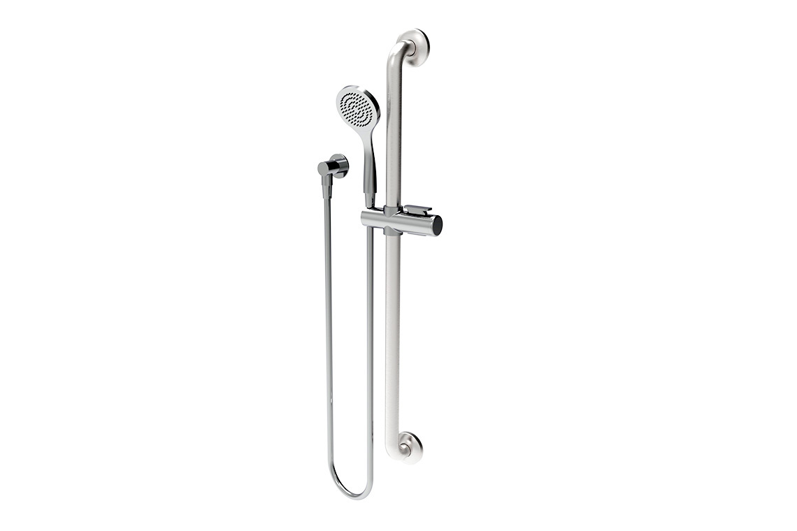 Chrome Hand Held Shower and Smooth Hose with 900mm Stainless Steel Grab Rail
