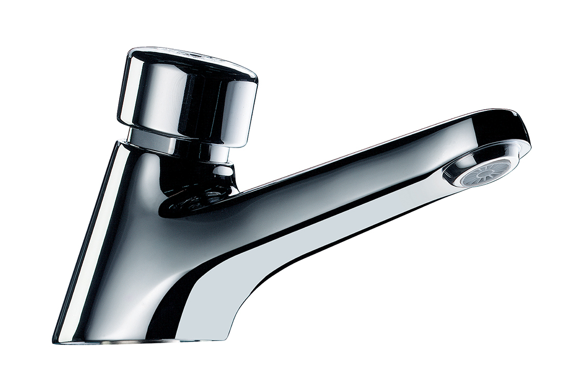 Enware-Delabie TempoStop Time Flow Basin Pillar Tap – Push Button