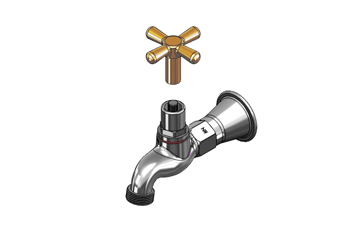 Key Operated Hose Tap Extended 50mm FI 15mm with Non-Return - Jumper Valve - With Key Handle