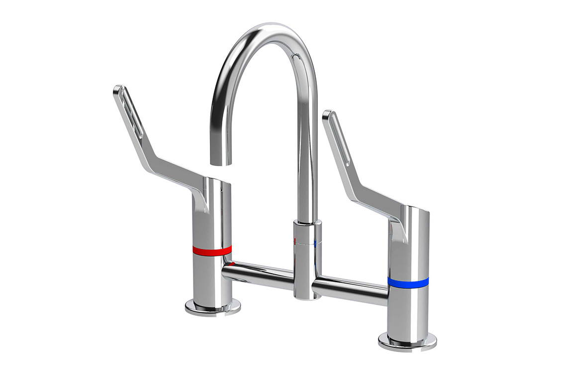 Wellbeing Leva 150mm Type 50 Hob Mounted Mixing Set with Curved Sink Spout - Jumper Valve