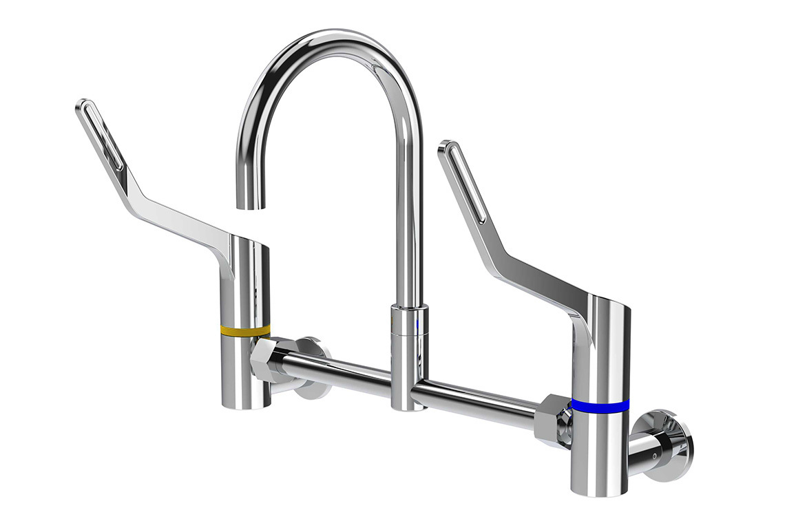 Wellbeing Leva 150mm Type 51 Wall Mounted Adjustable Mixing Set with Curved Sink Spout - Jumper Valve