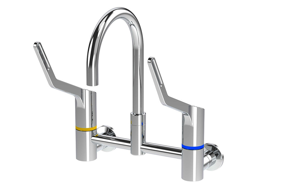 Wellbeing Leva 150mm Type 51 Wall Mounted Mixing Set with Curved Sink Spout & Isolation Valves - Jumper Valve